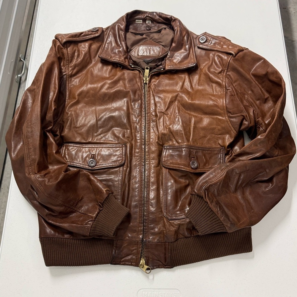 Vintage Leather Flight Jacket Mens 40 Brown Good Aviator Bomber A-2 Style